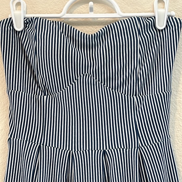 No Boundaries Floral, Blue Stripe, Strapless, Summer Mini Dress, Size Small - Picture 5 of 11